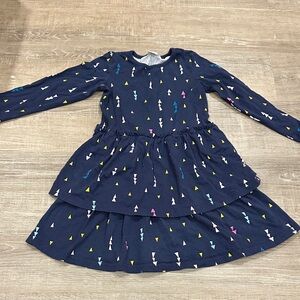 Hanna Andersson Navy Dress with Multicolor Triangle Design